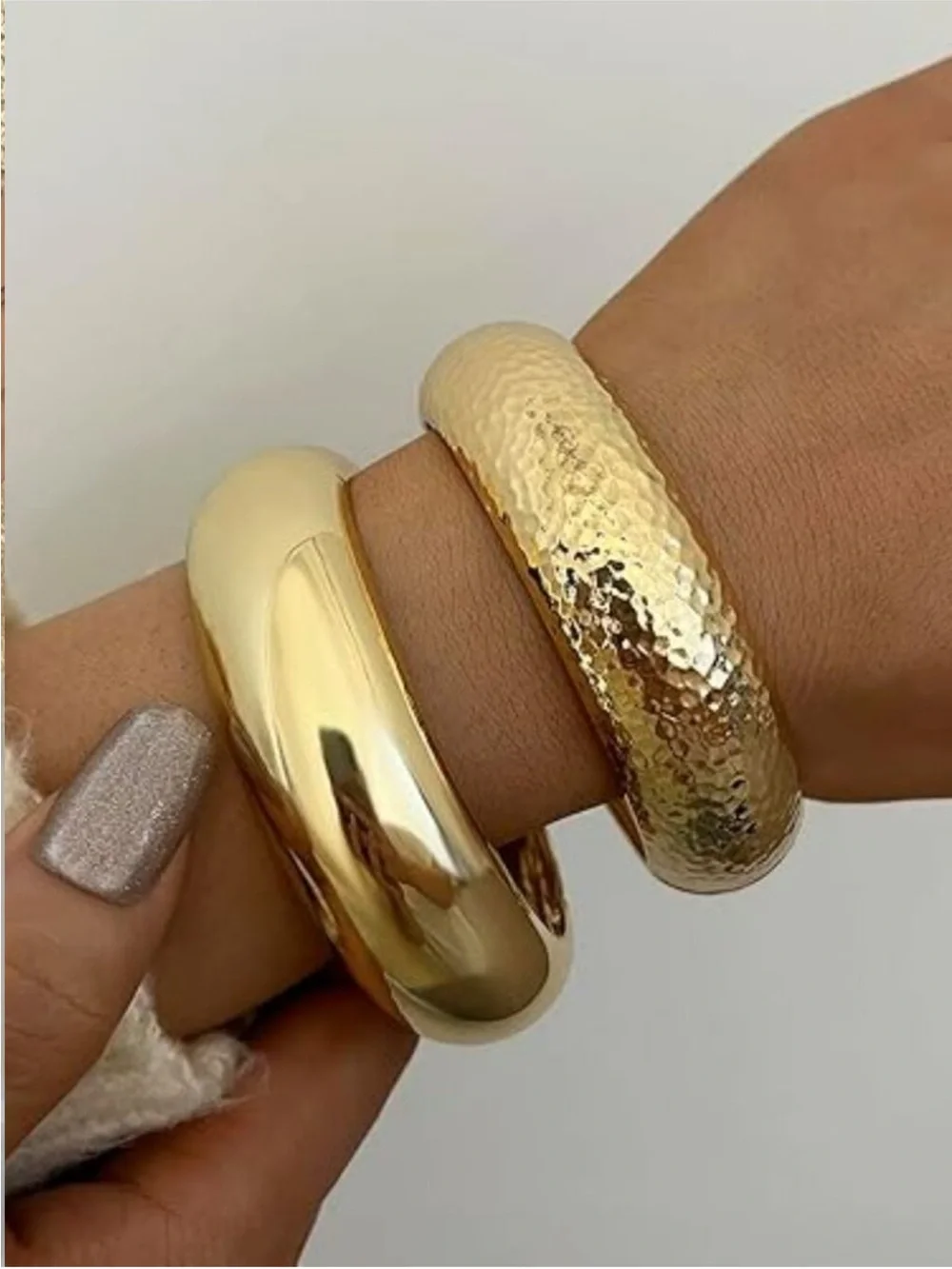 NEW Chunky Gold Bangle Bracelets Dainty 14k Gold Plated Big Stackable Elegance